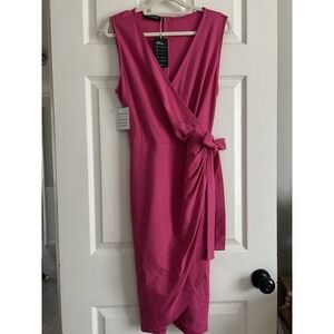 Oten Womens Pink Dress Wrap Sleeveless Deep V-Neck Cocktail Party  NWT Size XL